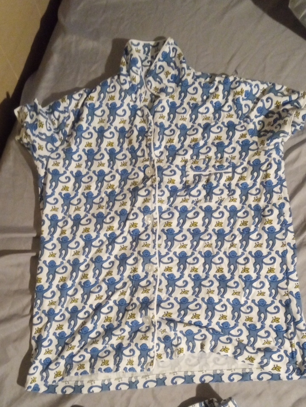 Roller Rabbit Blue and Yellow Monkey Print Short-Sleeve Button-Down And Shorts
